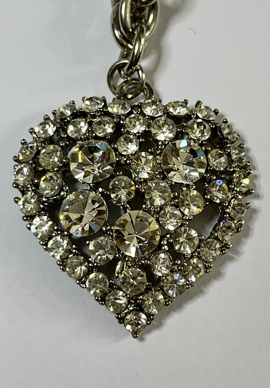 Vintage Silver Tone Diamanté Heart Pendant Necklace