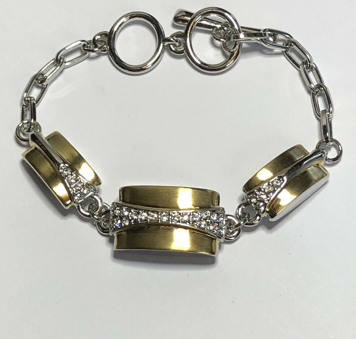 Vintage 1980s Rhodium Gold Plated Swarovski Crystal Stylish Toggle Bracelet