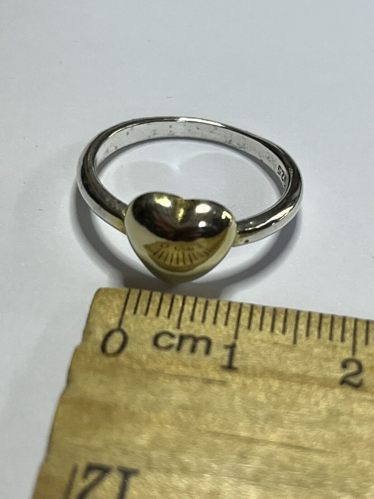 Vintage Sterling Silver Gold Plated Heart Ring Size P1/2