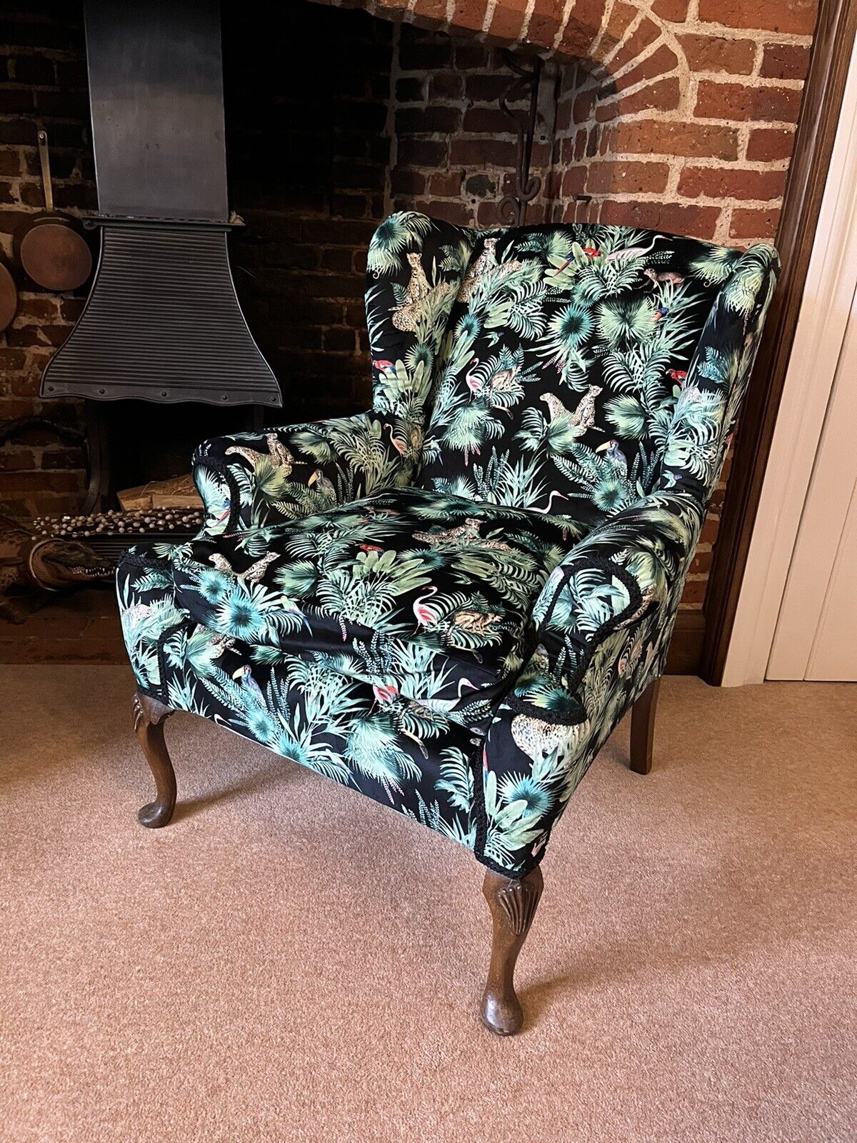 Library Armchairs Newly Upholstered In Birds And Wild Animals Of Paradise