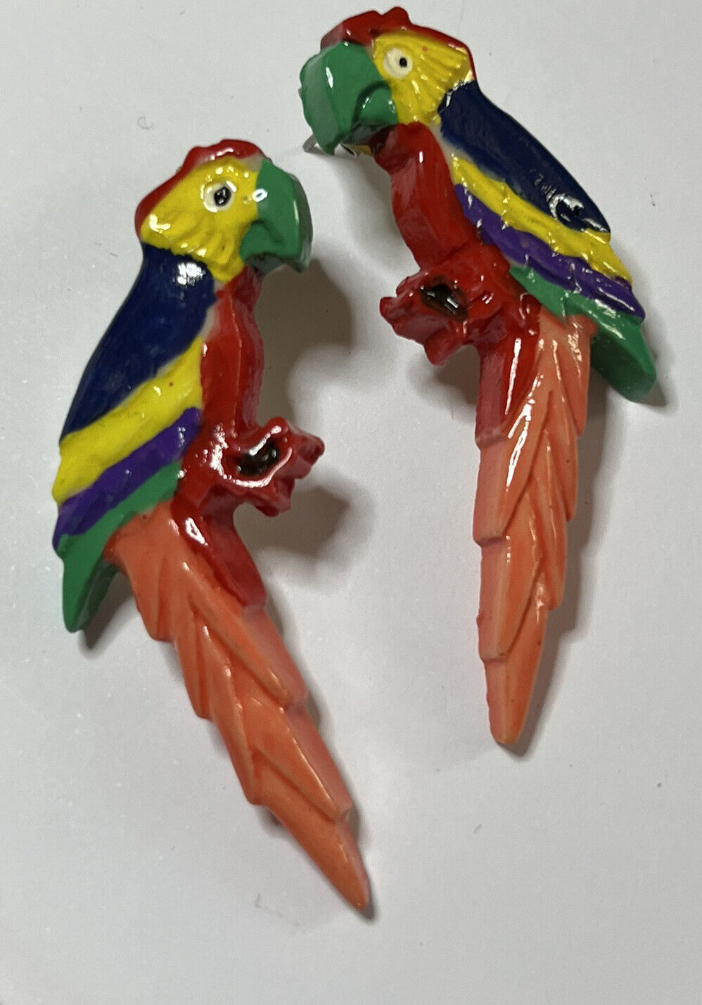 Vintage Multicoloured Parrot Blue Pink Pierced Earrings