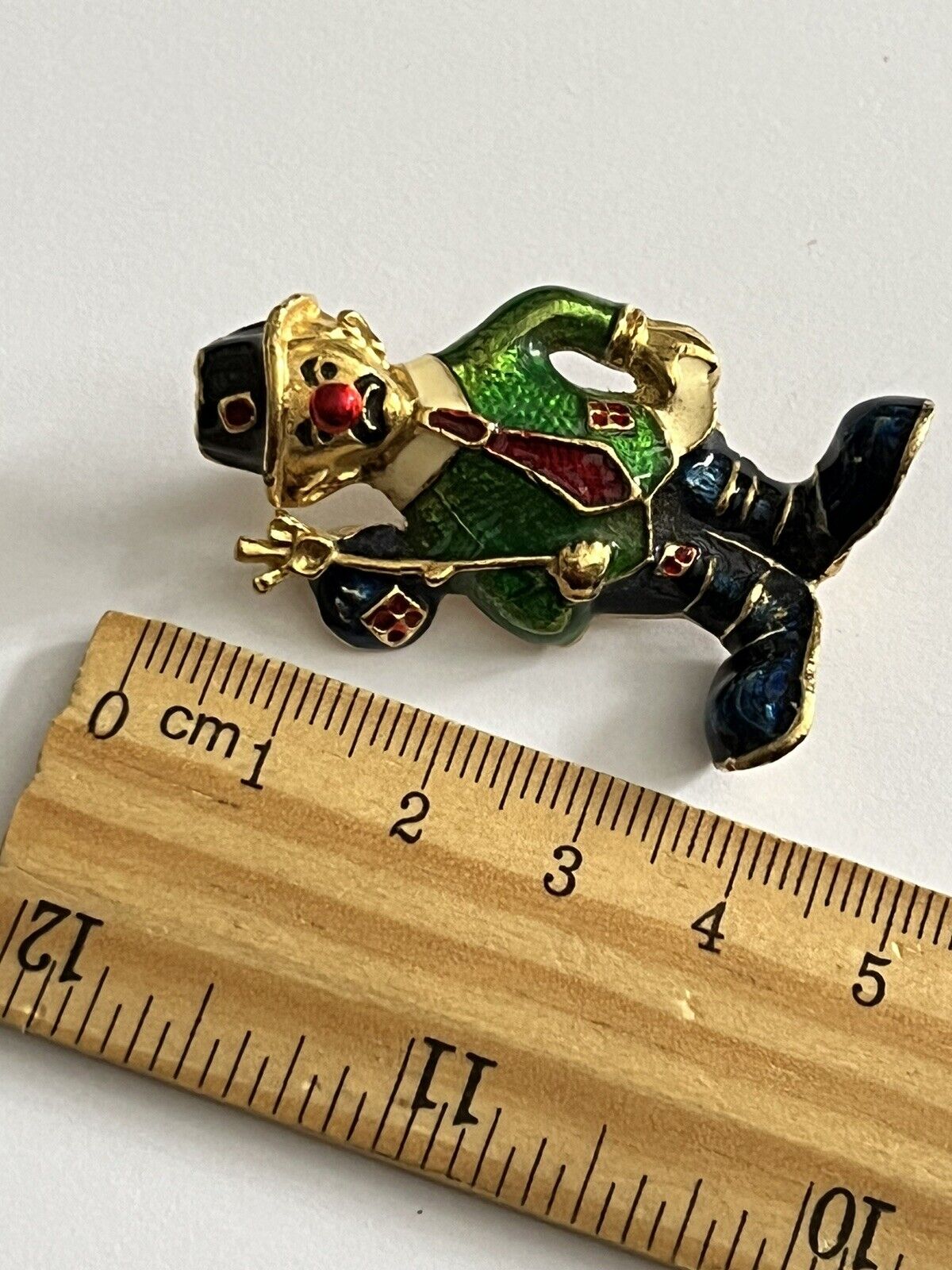 Vintage Gold Tone Enamel Clown Brooch