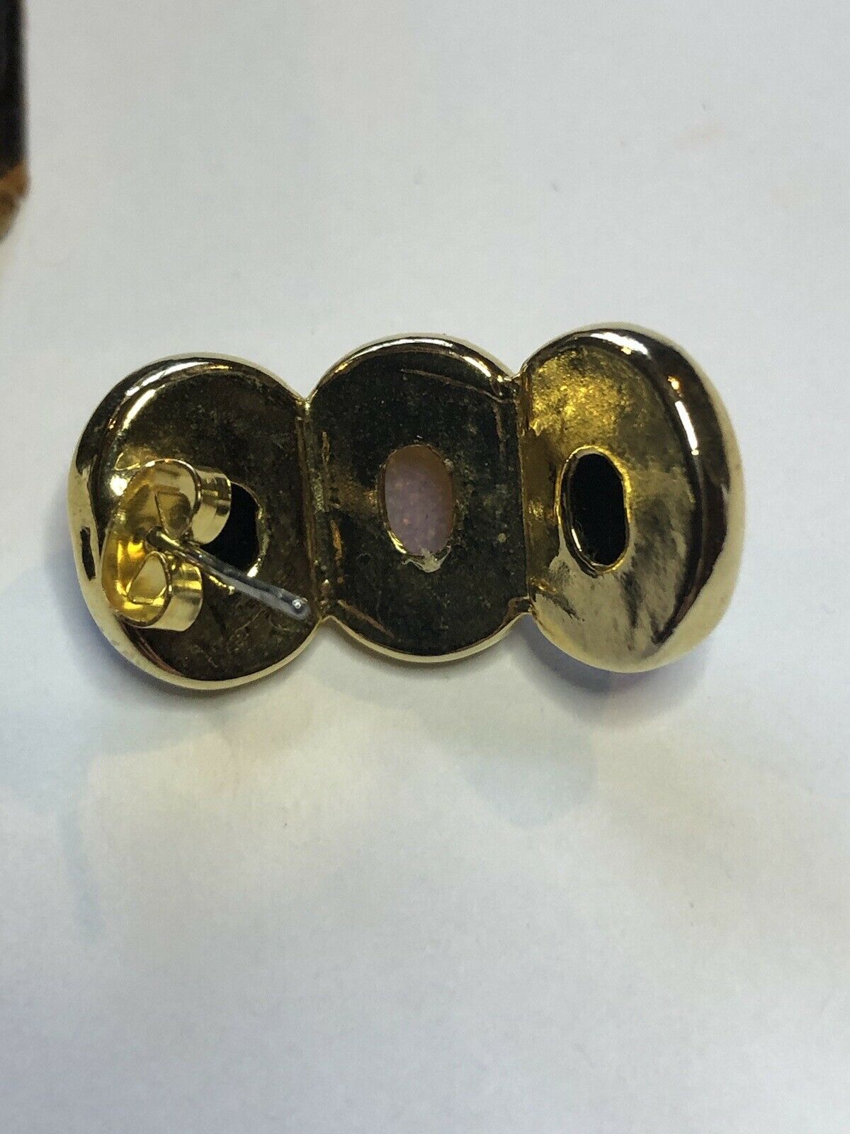 Vintage Gold Tone Foiled Back Black Stone Pierced Earrings