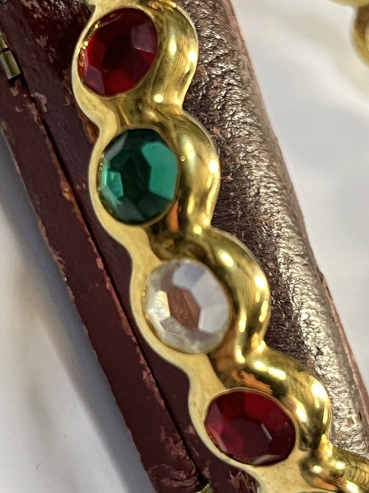 Vintage Gold Tone Red Green Clear Diamanté Inset Bangle