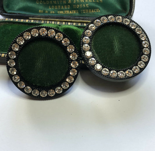 Vintage Signed Green Velvet Diamanté Clip On Earrings