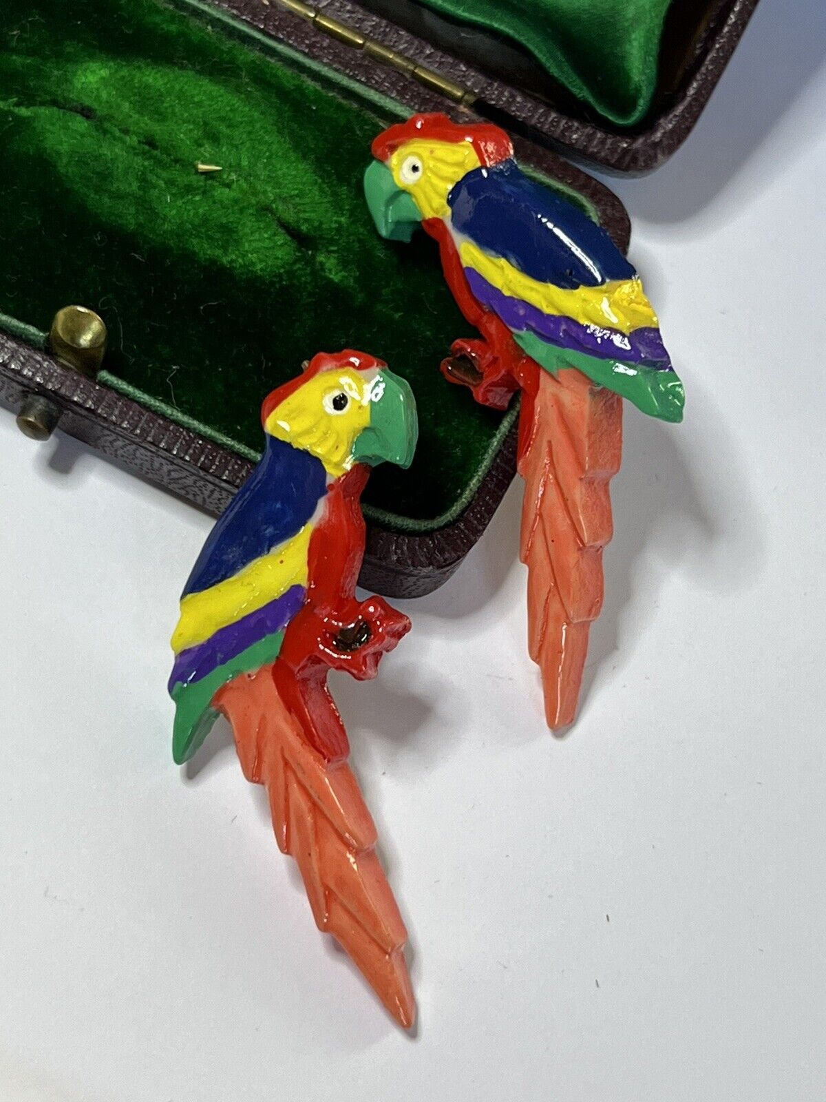 Vintage Multicoloured Parrot Blue Pink Pierced Earrings