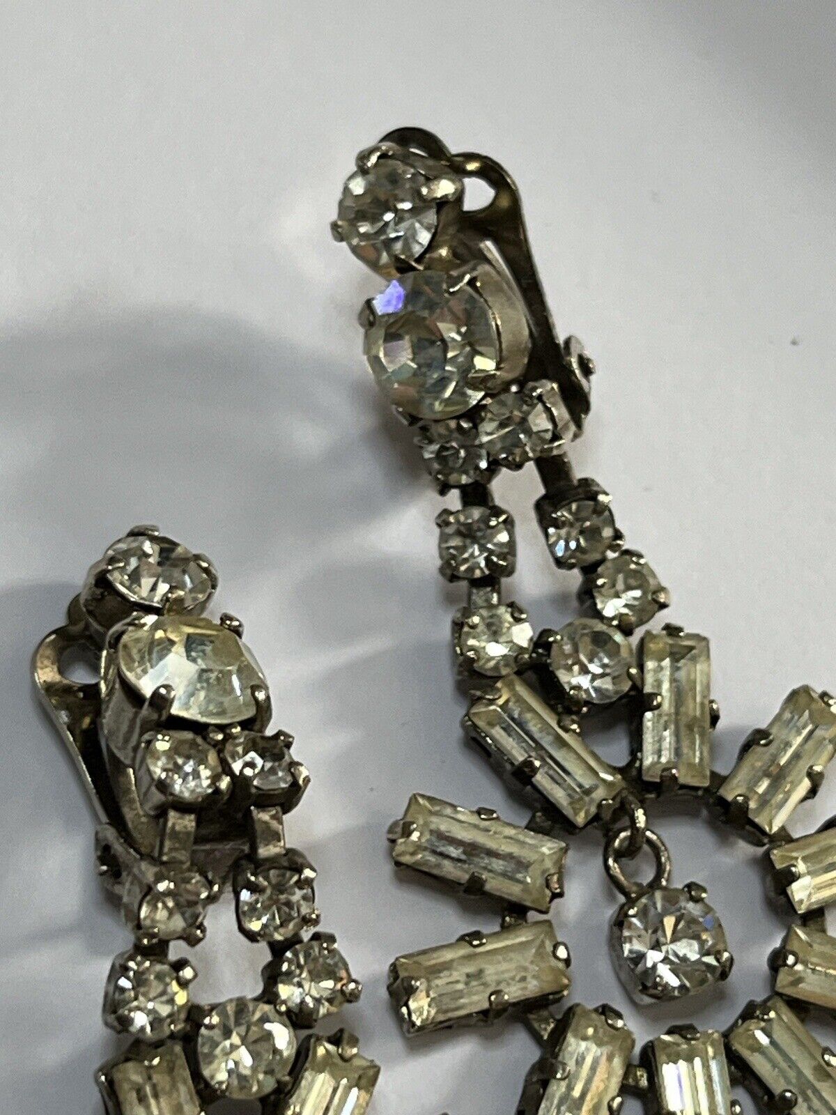 Vintage Silver Tone Paste Starburst Drop Earrings