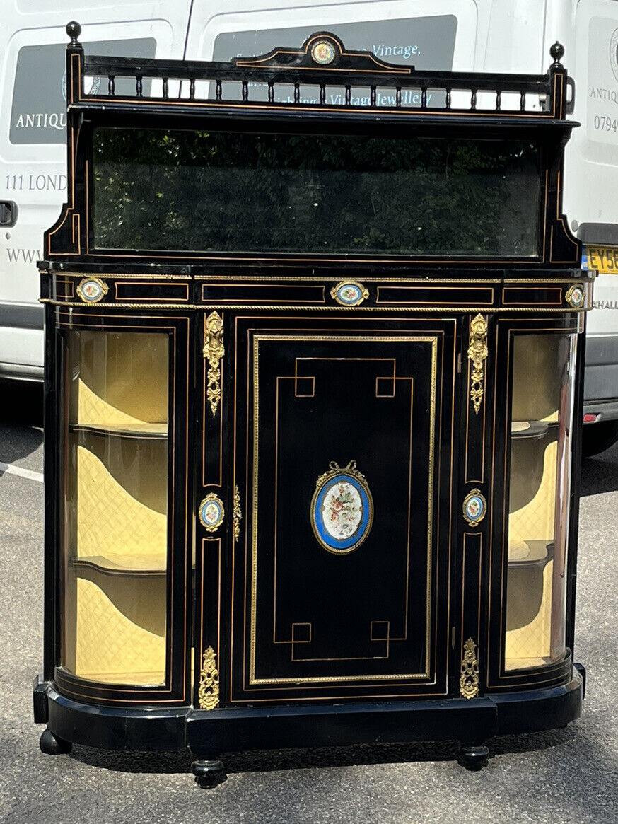 Victorian French Empire Credenza With French Porcelain Plaques.