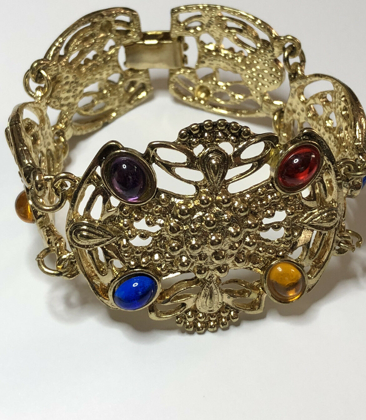 Vintage Multicoloured Cabochon Gold Plated Bracelet