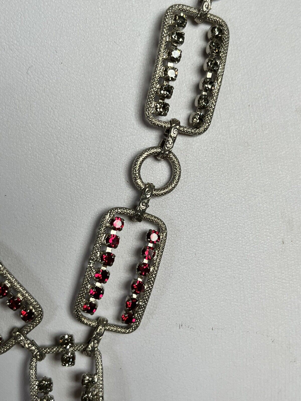 Vintage Statement Runway Red Clear Diamanté Heart On Chain Necklace