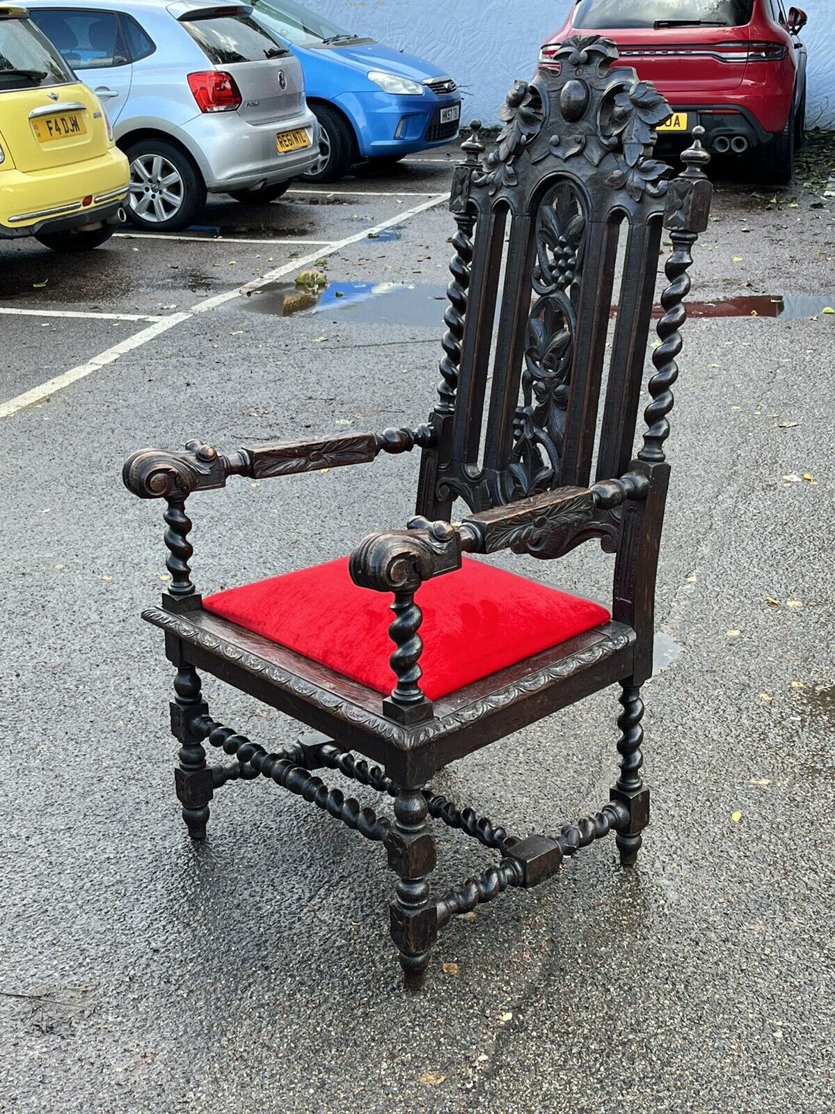 Antique Oak Country House Armchair/ Throne