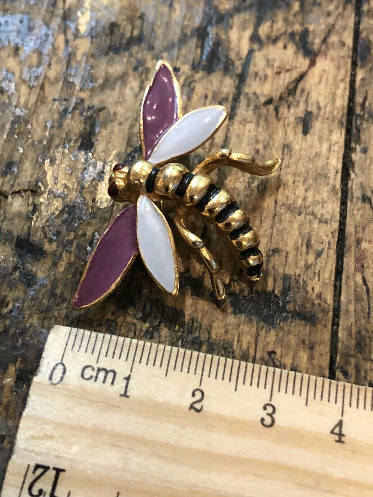 Vintage Dragonfly Gold Tone Enamel Brooch