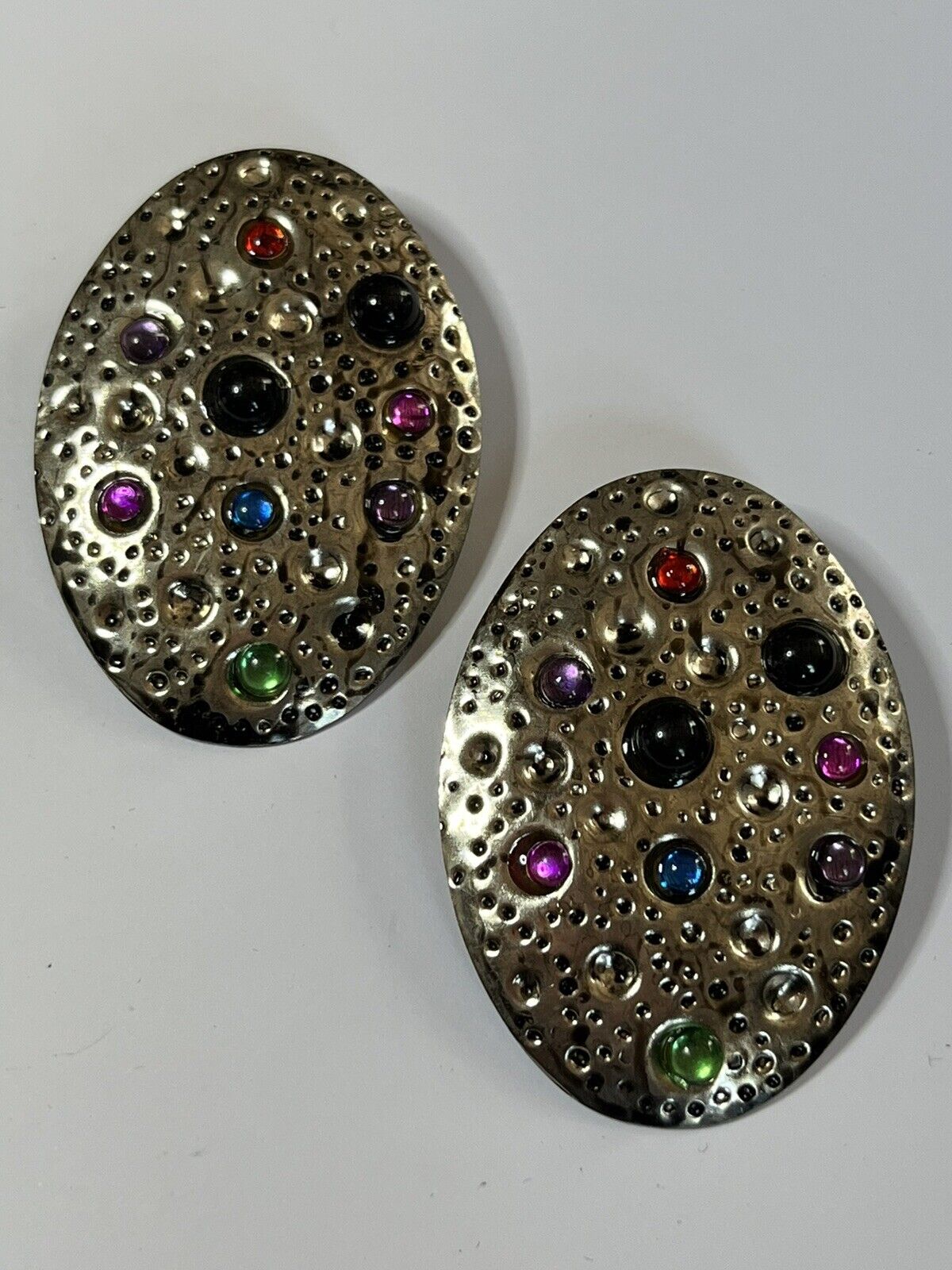 Vintage Multicoloured Cabochon Statement Pierced Earrings