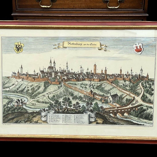 Antique Coloured Engraving By Conrad Buno Delineaut Of German Towns