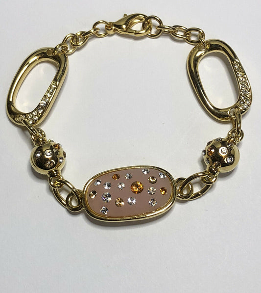 Vintage 1980s Gold Plated Pink Frosted Glass Bracelet