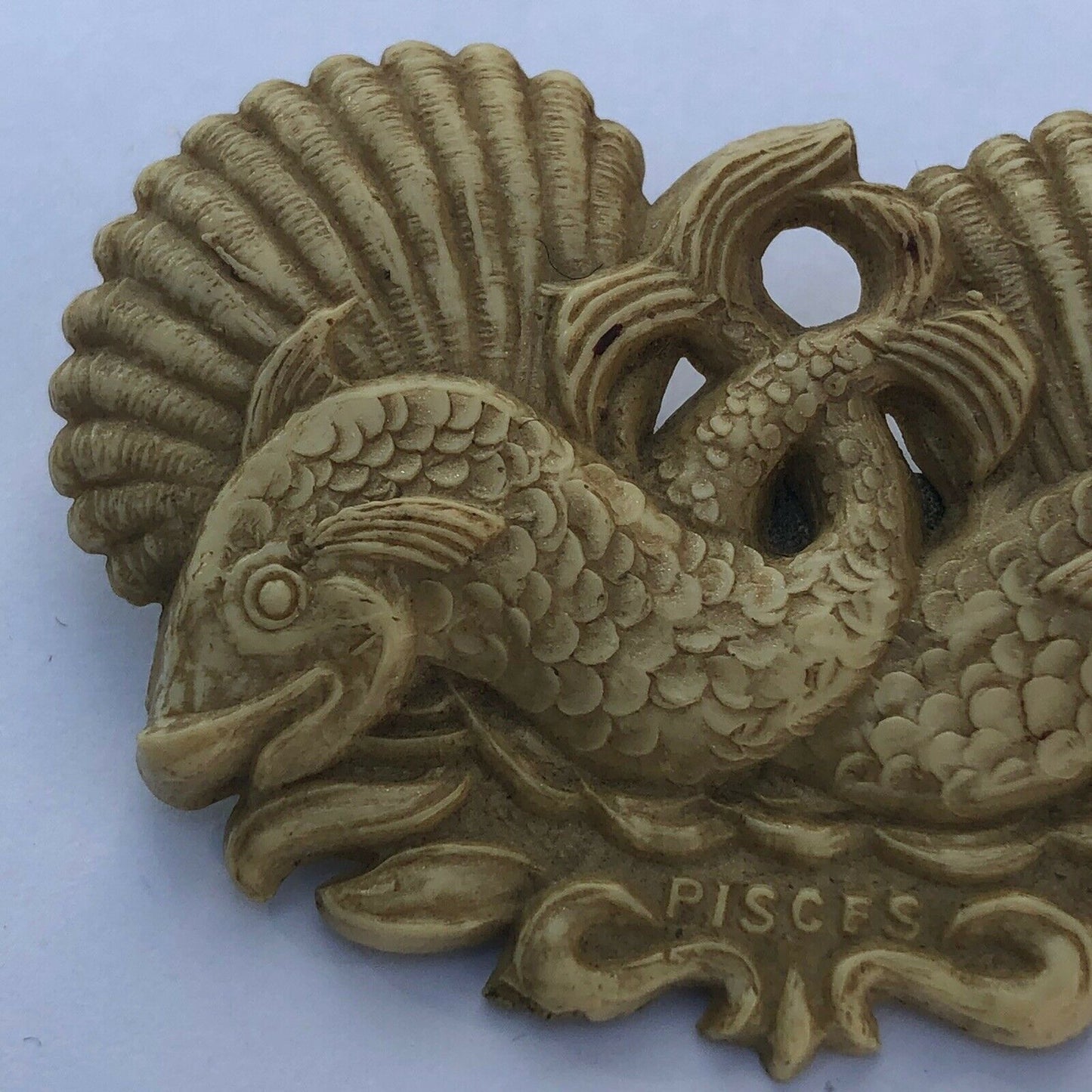 Vintage Old Celluloid Fishes Pisces Detailed Brooch