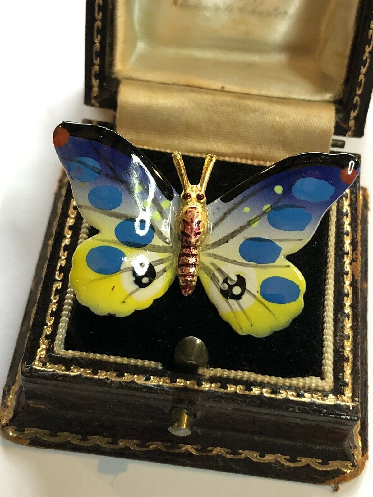 Vintage Gold Tone Enamel Butterfly Brooch