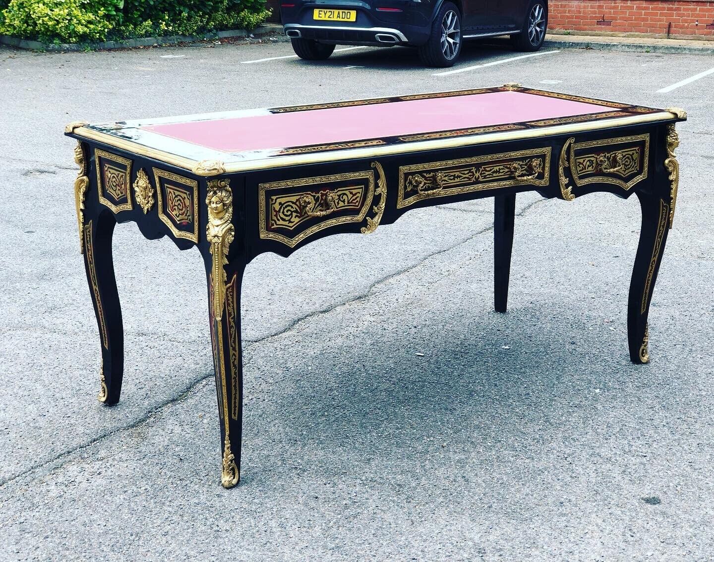 French Empire Style Boulle Desk With Brass Decoration.