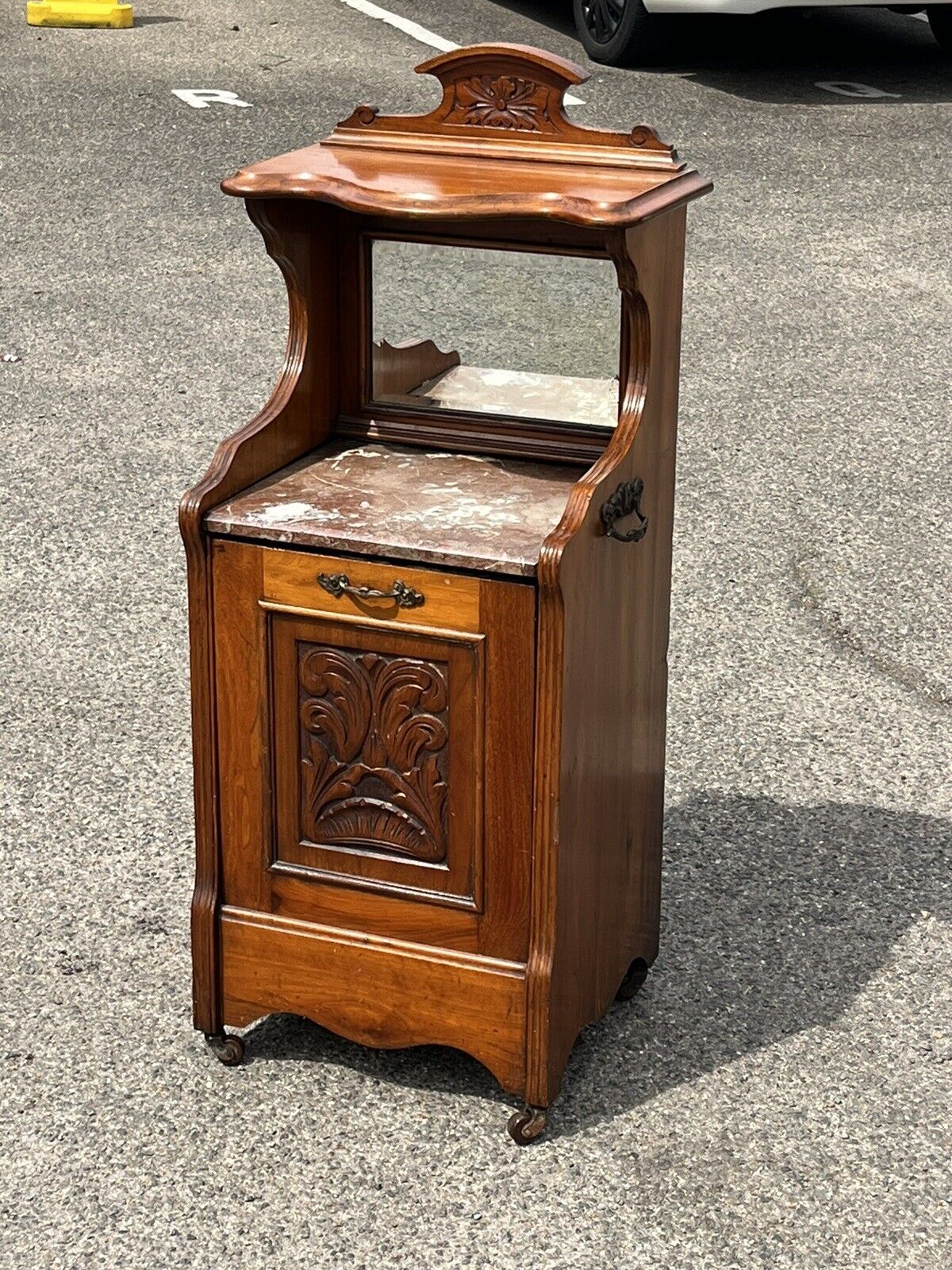 Victorian Mahogany Coal / Log Cabinet / Purdonium. Marble Top