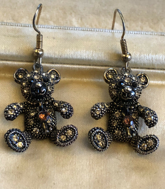 Vintage Teddy Bear Diamanté Earrings