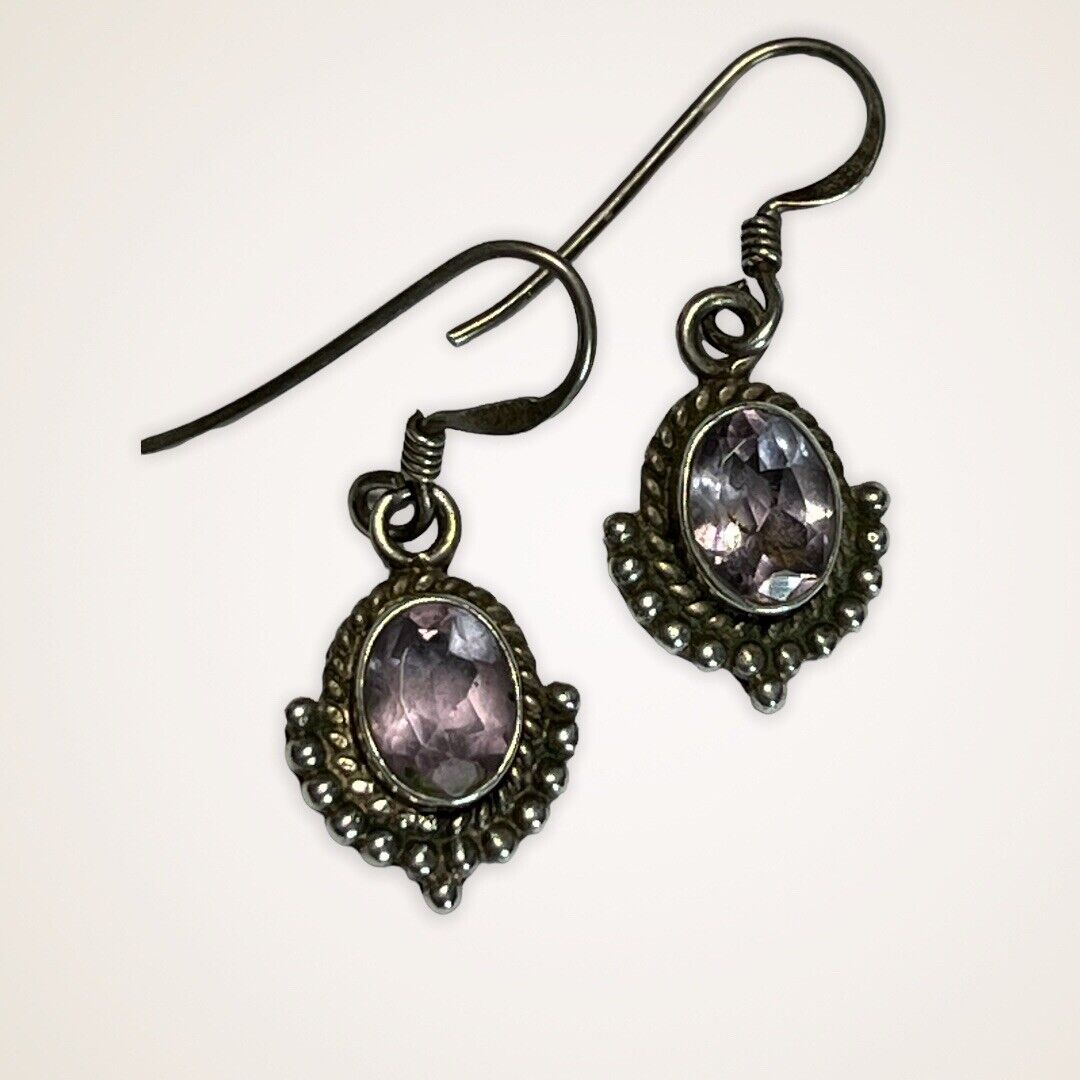 Vintage Silver 925 Amethyst Drop Earrings