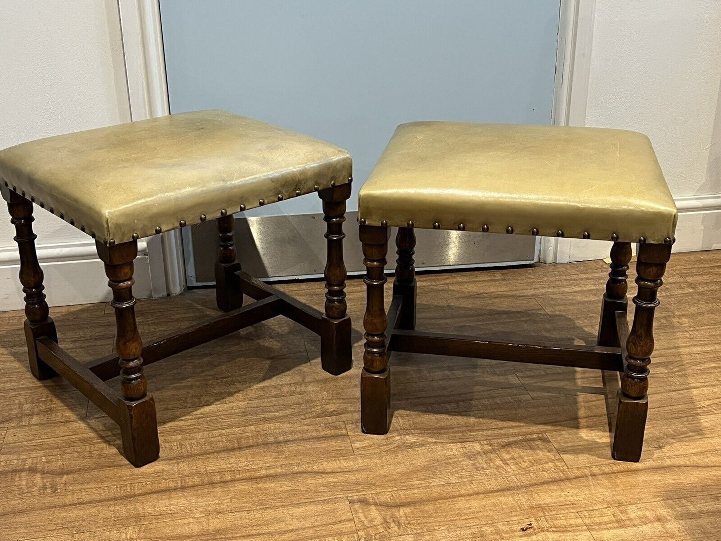 Leather & Oak Foot Stools. Good Quality, Strong And Sturdy.