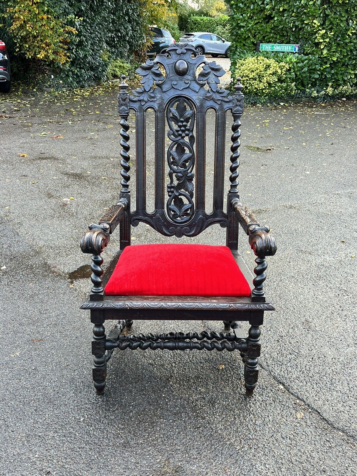 Antique Oak Country House Armchair/ Throne