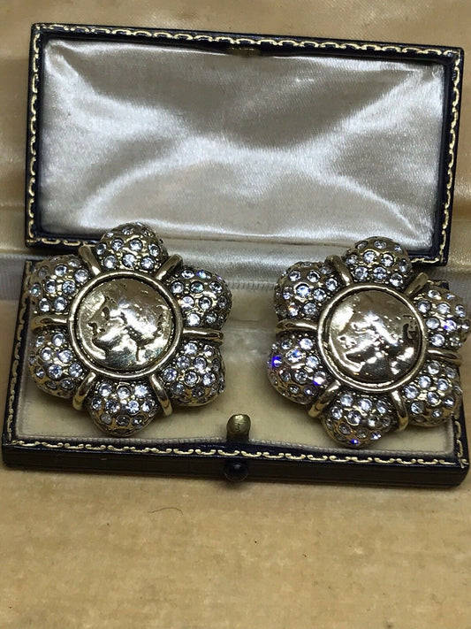 Vintage Diamanté Statement Clip On Earrings