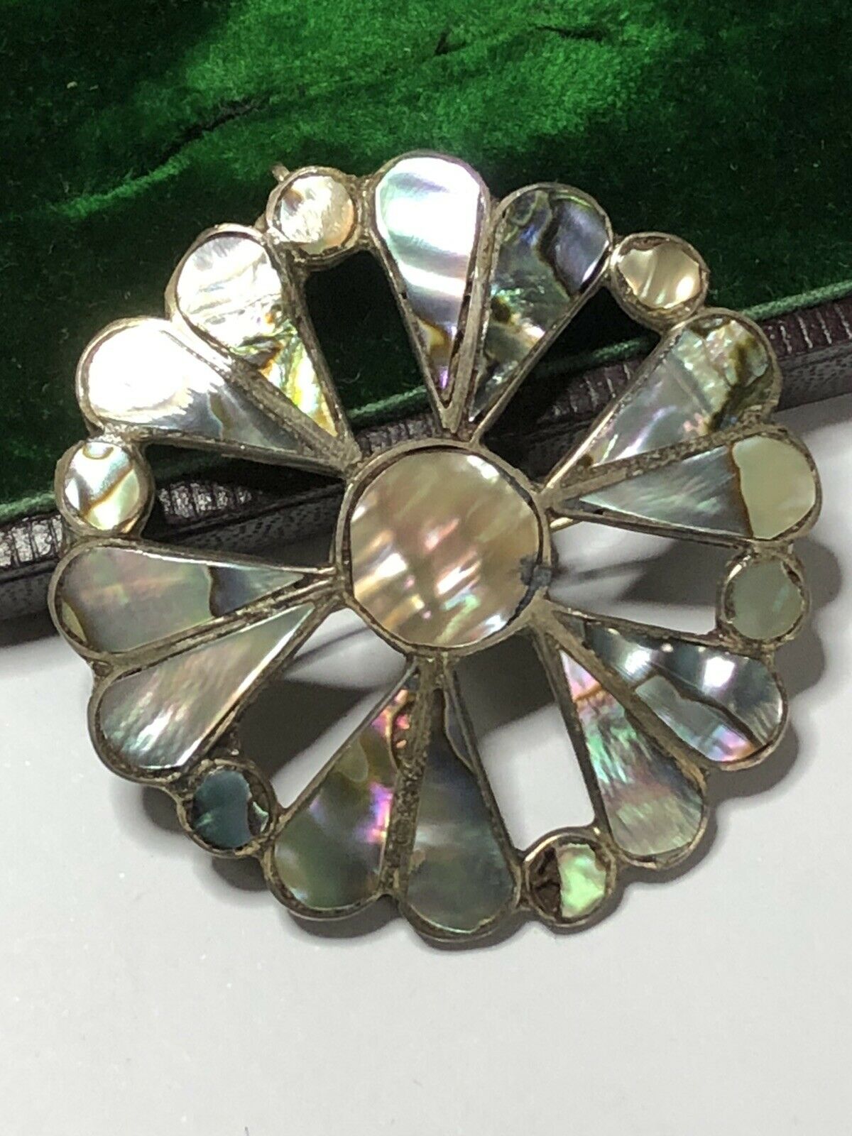 Vintage Taxco Sterling Silver Paua Shell Flower Brooch