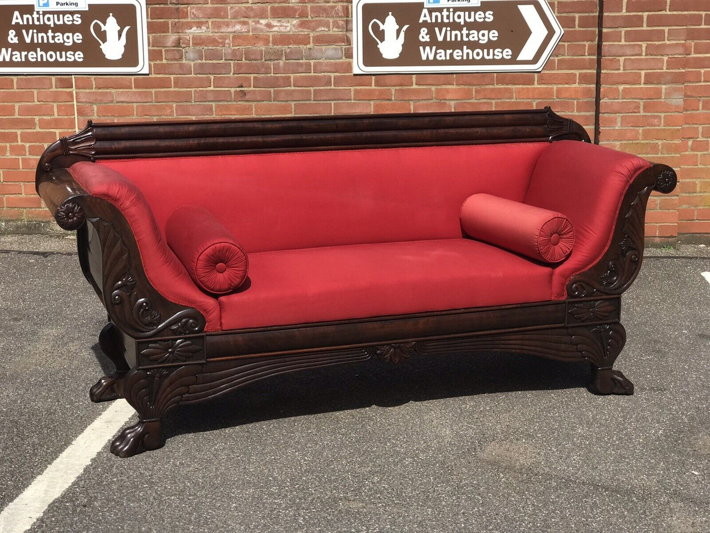 Victorian Mahogany Sofa With Curved Ends And Lions Paw Feet. Stunning!!