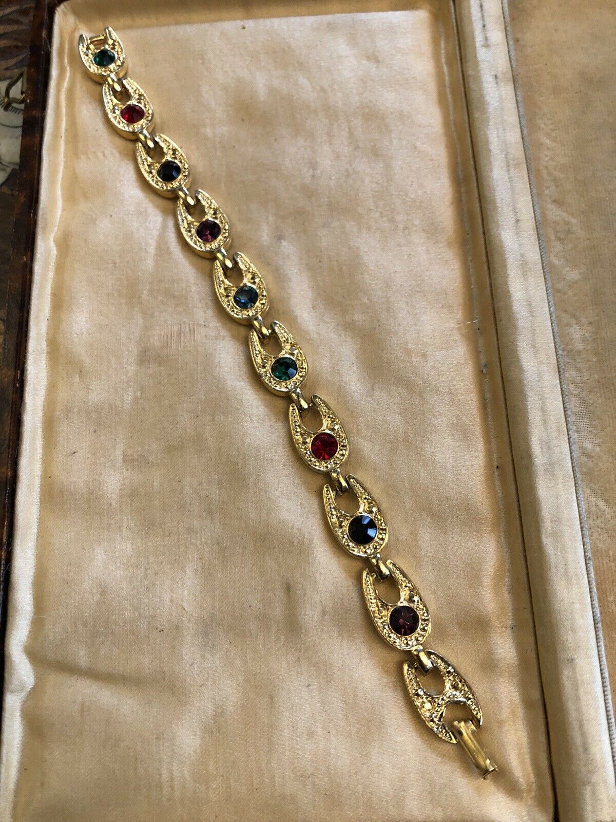 Vintage Gold Tone Multi Coloured Stone Bracelet