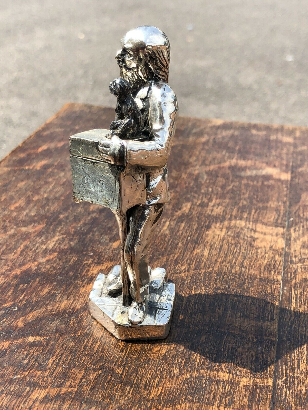 Silver Plate Figure. Organ Grinder With Dancing Monkey.Highly Detailed Figure.