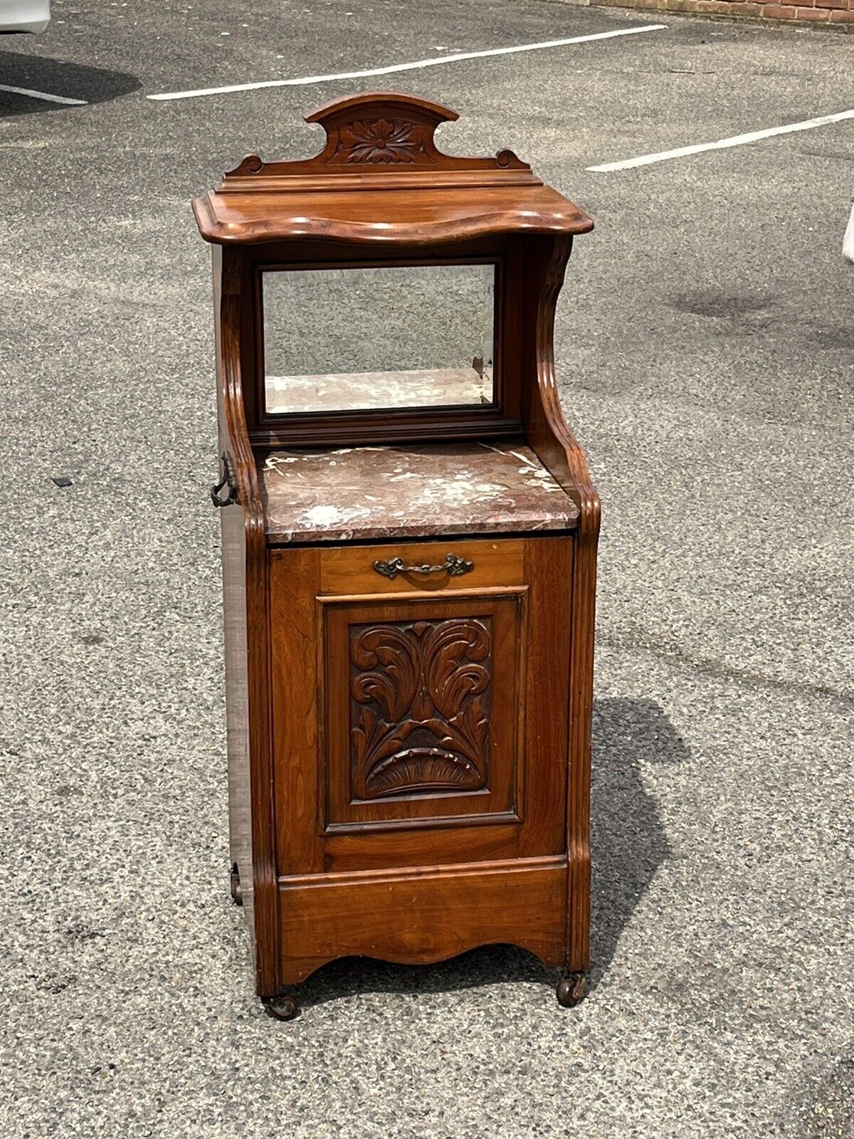 Victorian Mahogany Coal / Log Cabinet / Purdonium. Marble Top