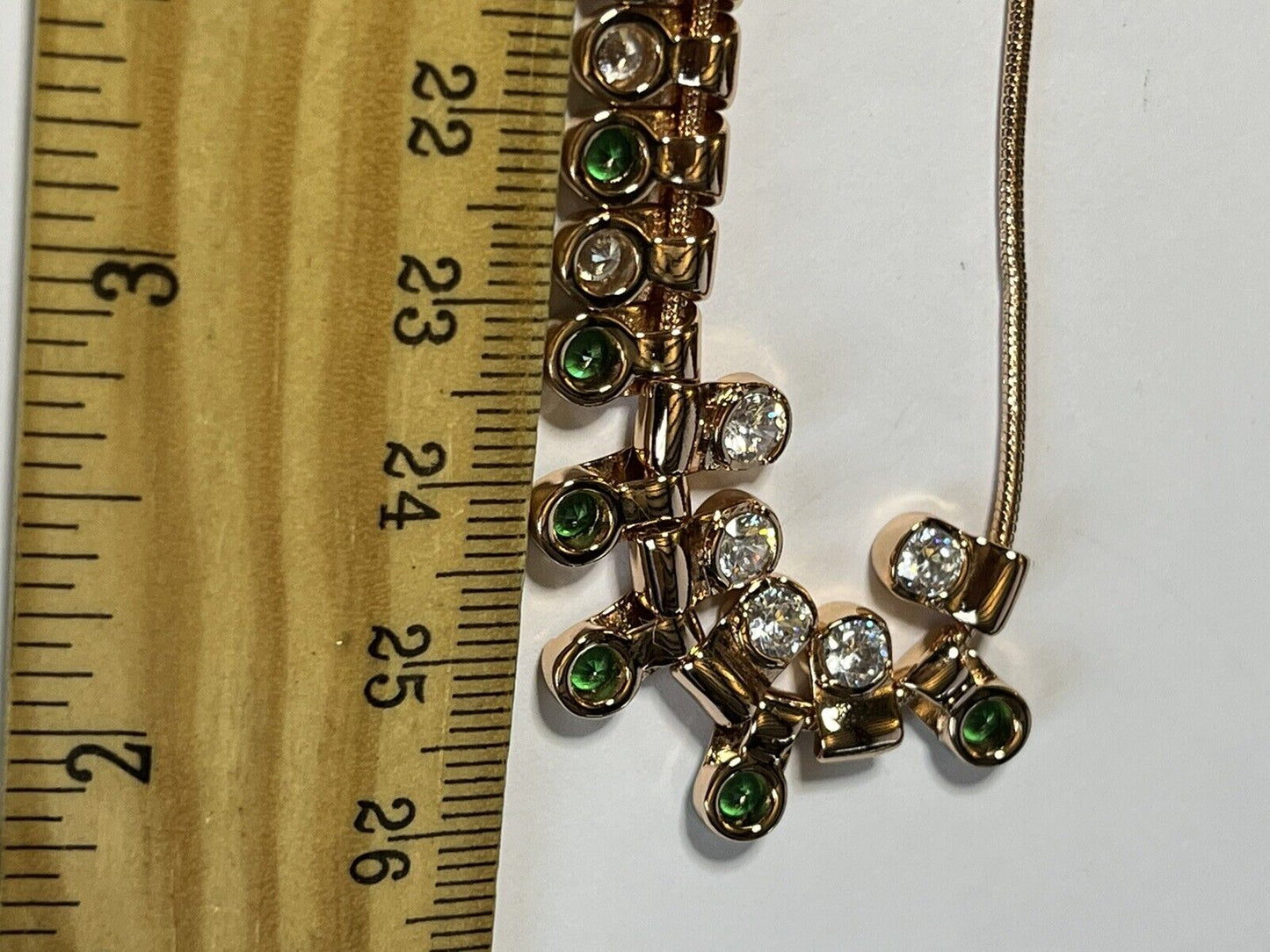 Vintage Gold Tone Green Clear Diamanté Necklace Earring Set