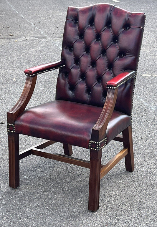 Red Leather Buttoned Back Gainsborough Armchair.