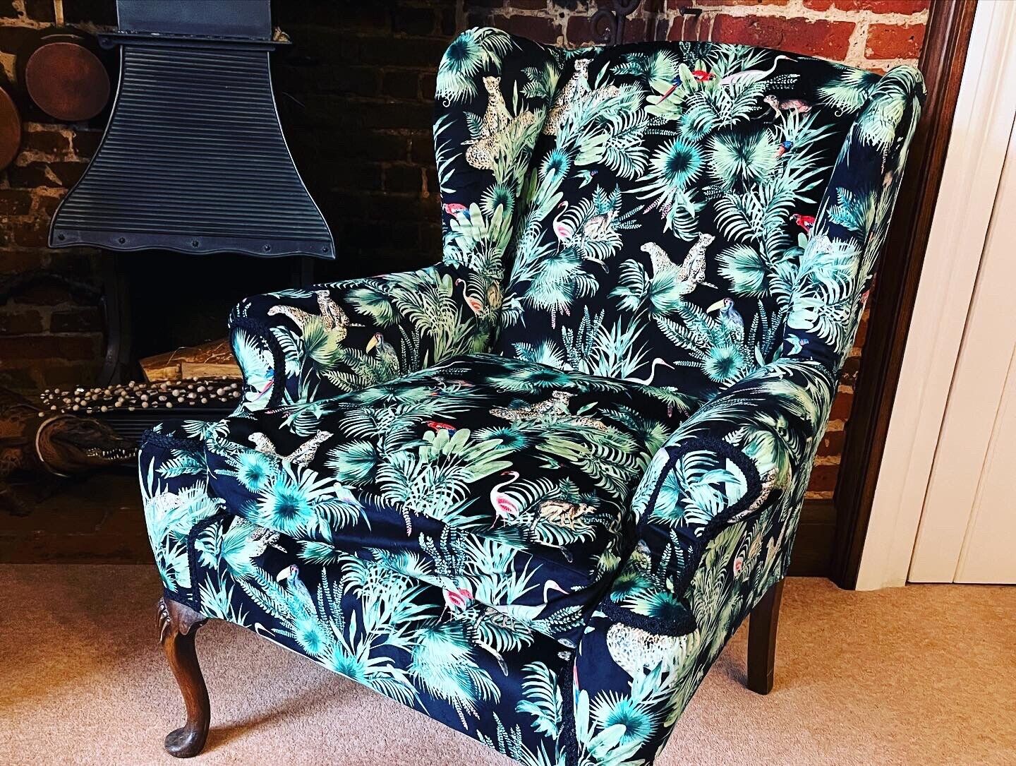 Library Armchairs Newly Upholstered In Birds And Wild Animals Of Paradise