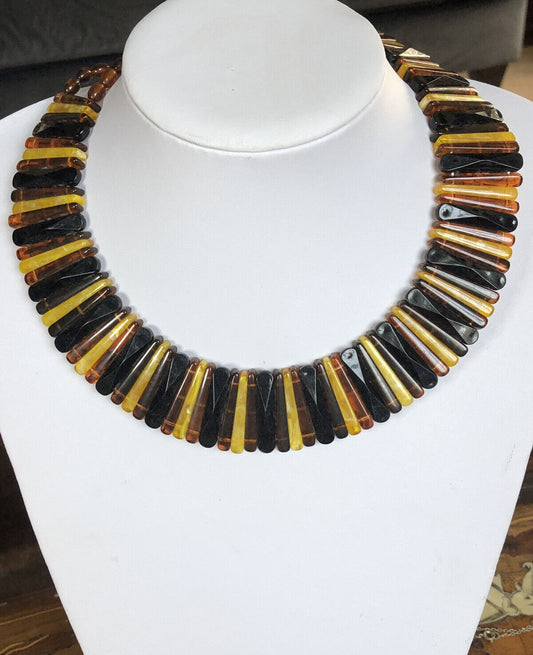 Vintage Lucite Butterscotch Brown Black Collar Statement Necklace