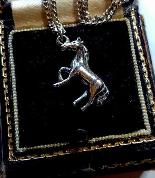 Vintage Silver 925 Horse Pendant Necklace