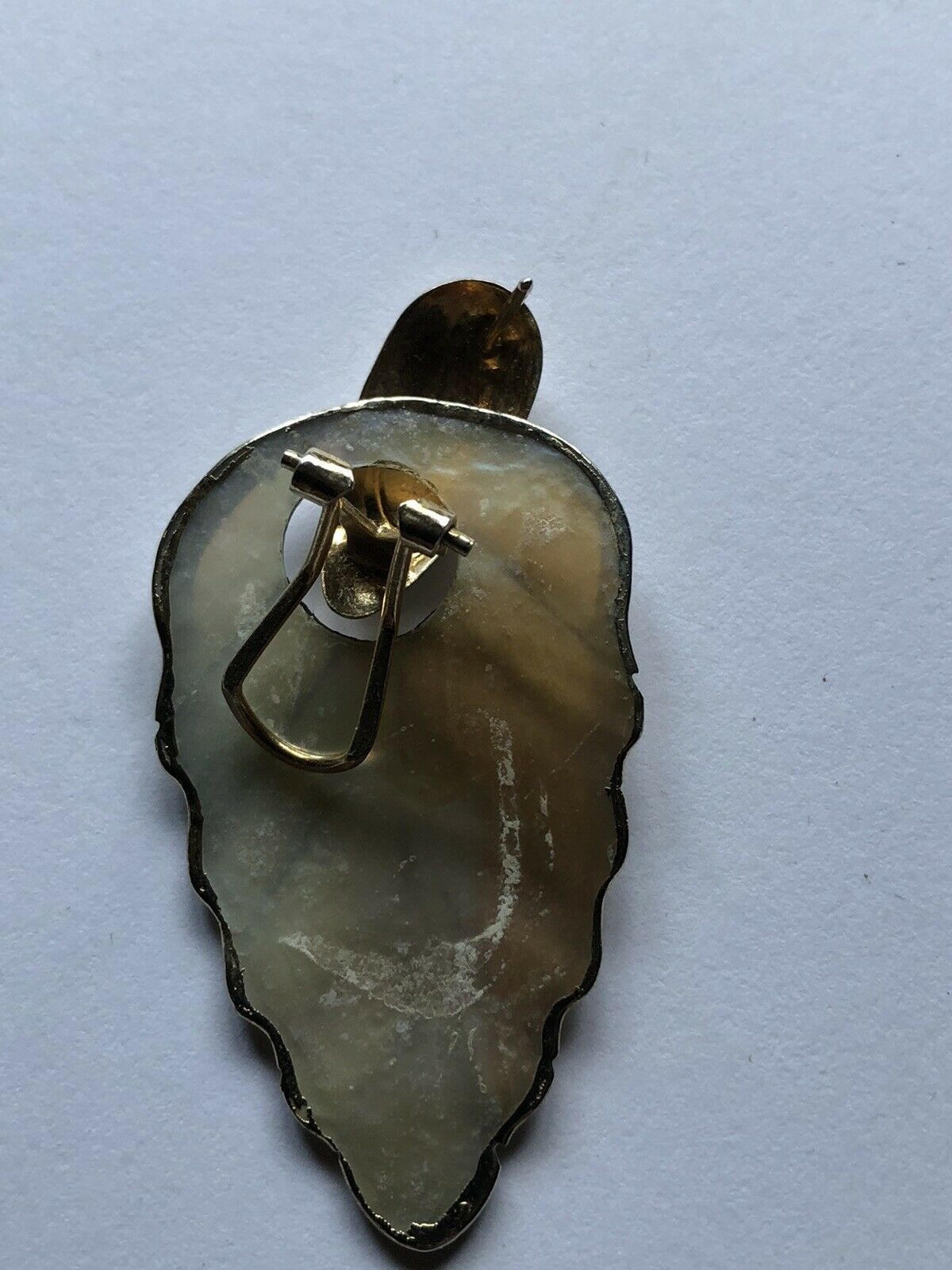 Vintage Gold Tone Mother Of Pearl Leaf Drop Pierced Earrings