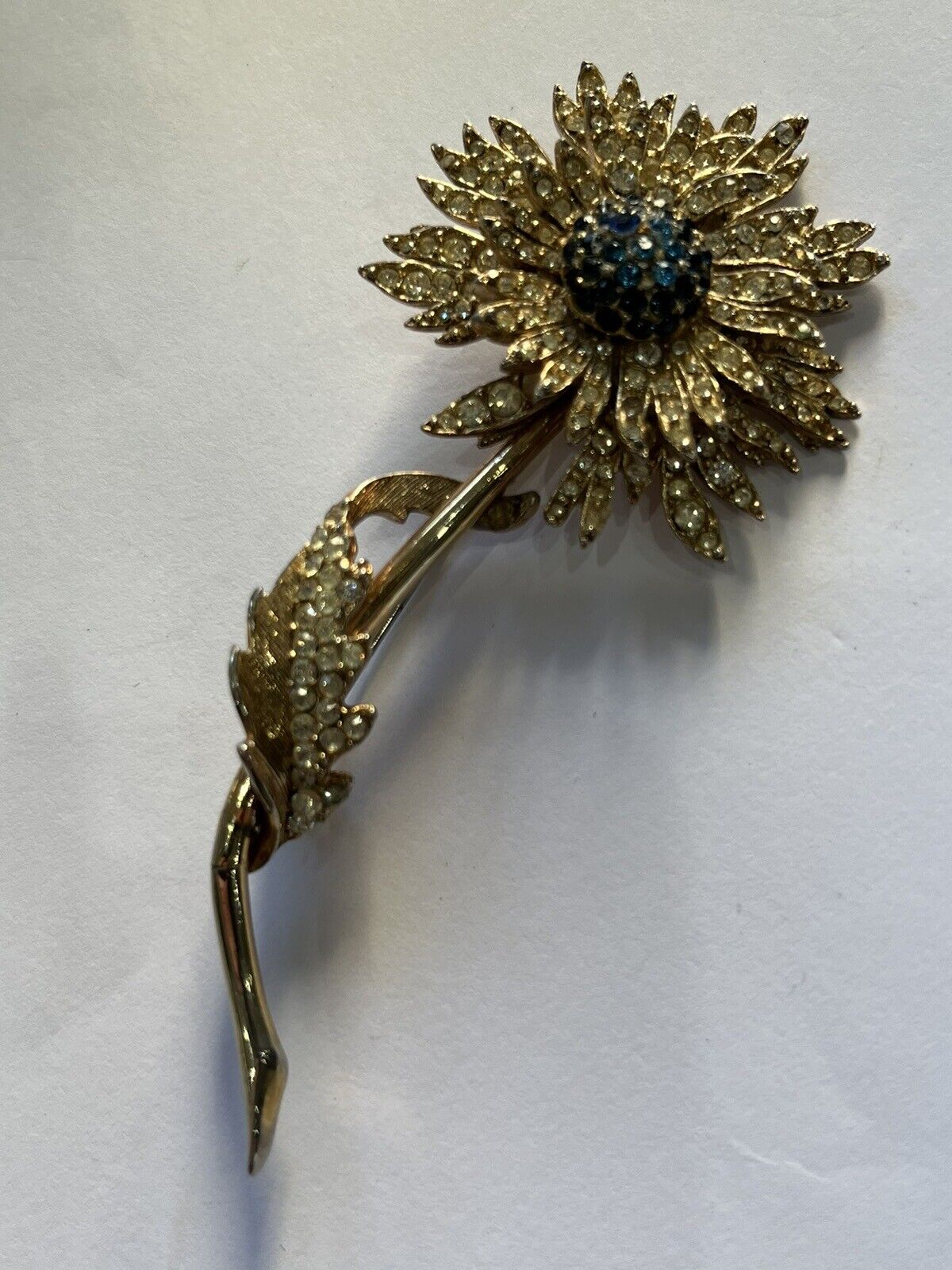 Vintage Gold Tone Diamanté Flower Statement Brooch