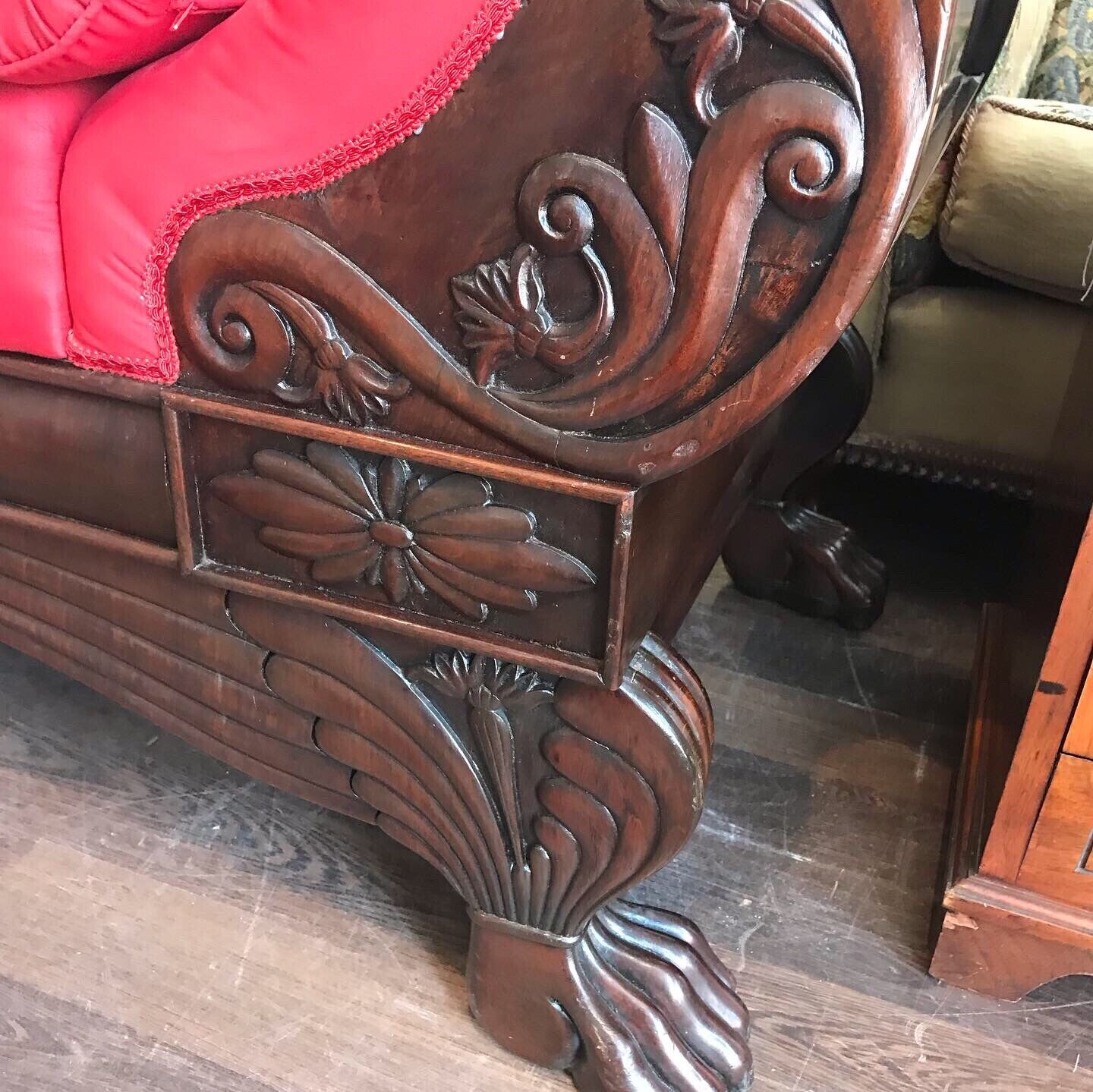 Victorian Mahogany Sofa With Curved Ends And Lions Paw Feet. Stunning!!