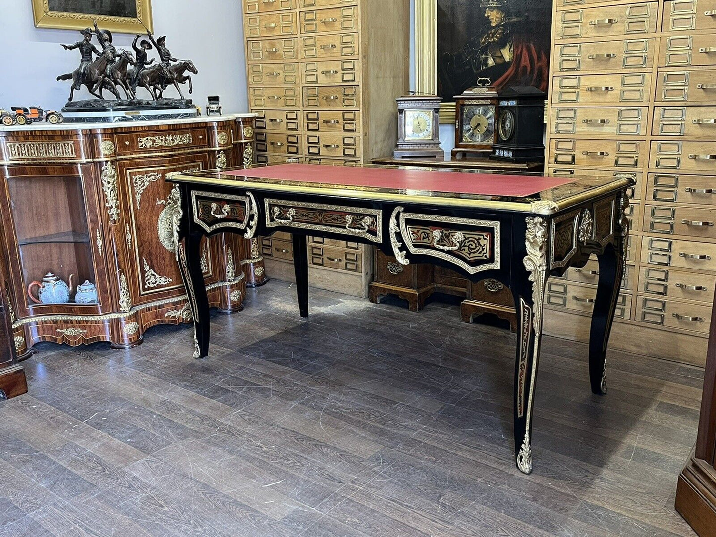 French Empire Style Boulle Desk With Brass Decoration.