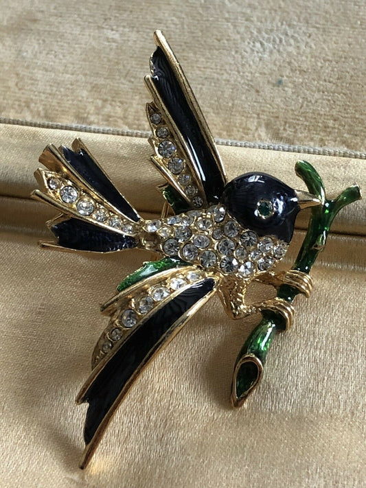 Vintage Enamel Diamanté Bird Brooch