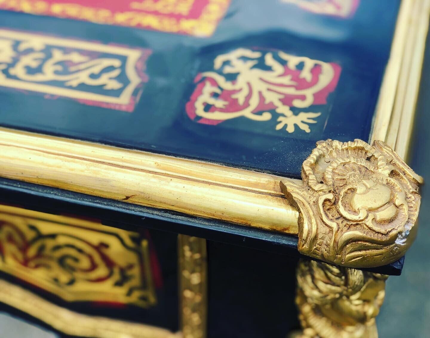 French Empire Style Boulle Desk With Brass Decoration.