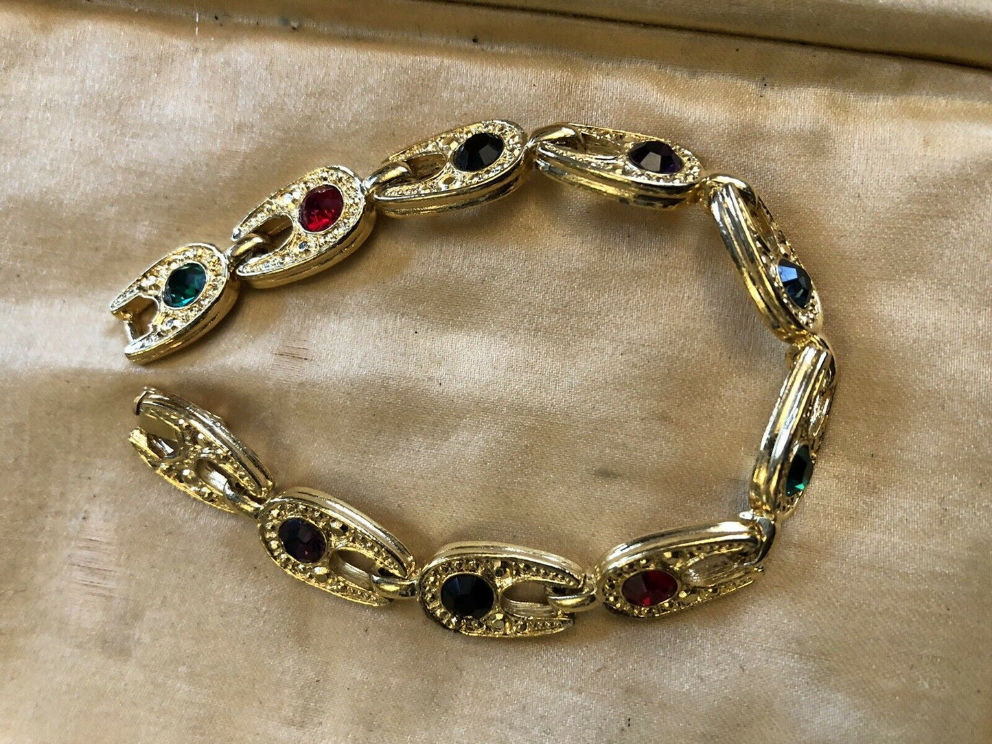 Vintage Gold Tone Multi Coloured Stone Bracelet