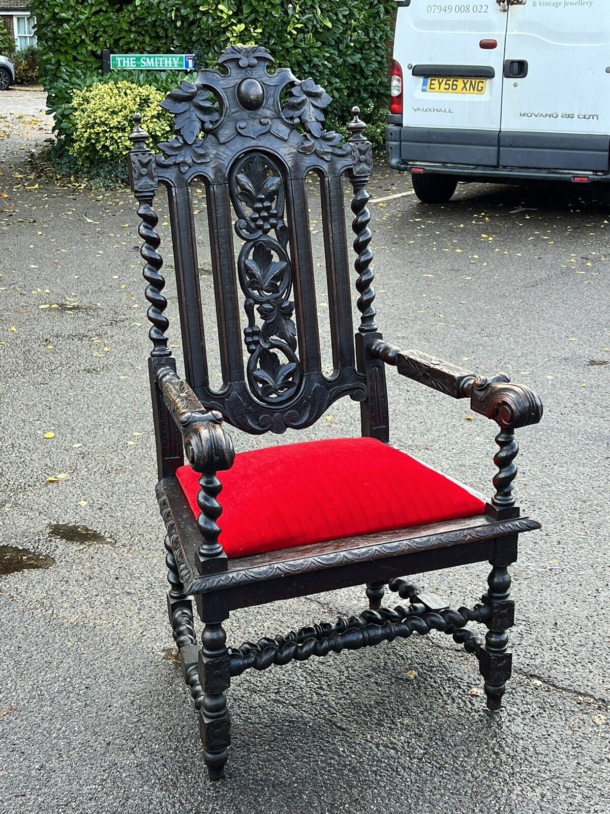 Antique Oak Country House Armchair/ Throne