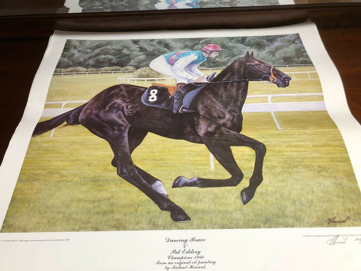 Dancing Brave & Pat Eddery, Limited Edition Signed Print By M Howard, 97/800.