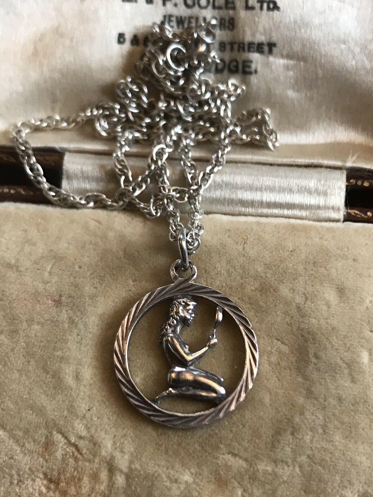 Vintage Deco Silver Lady Pendant Necklace