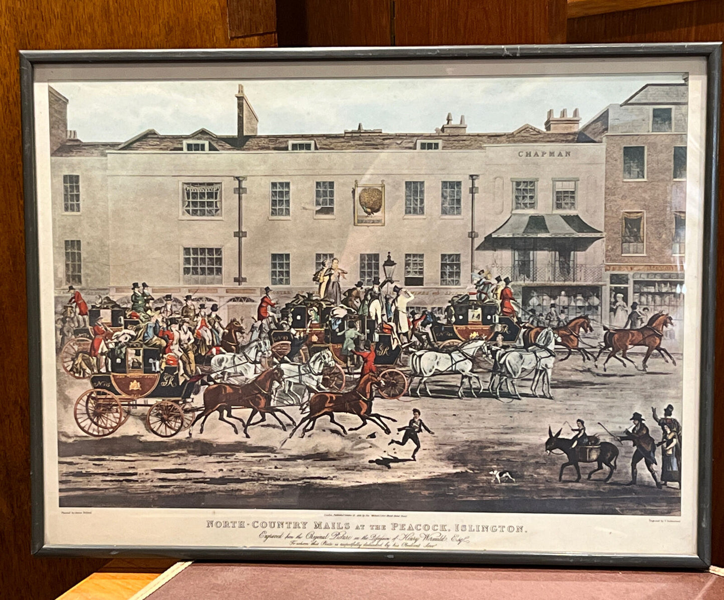 North Country Mails At The Peacock, Islington, Framed Old Print.