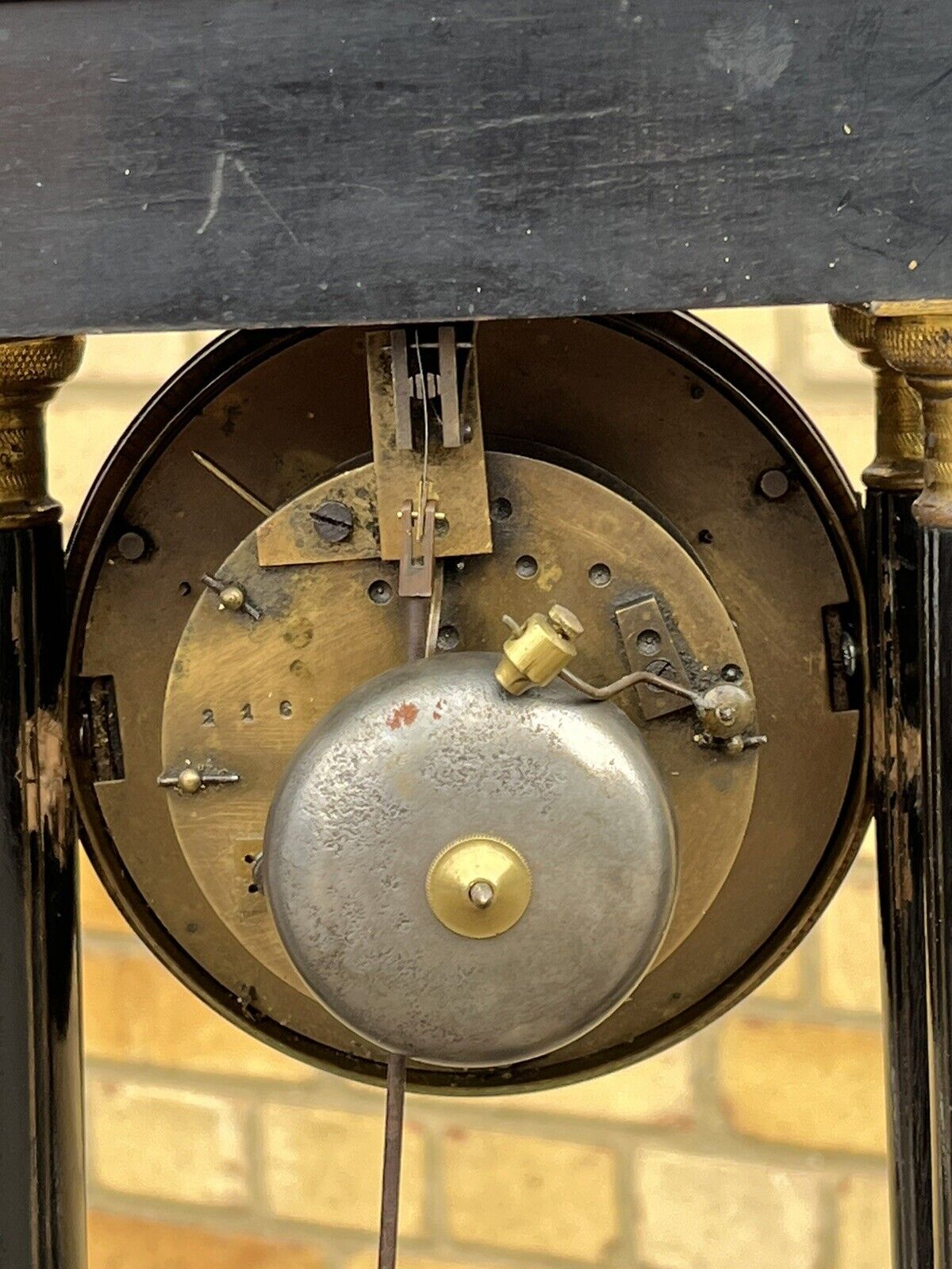 French Antique Boulle Portico Clock. Chines On A Bell